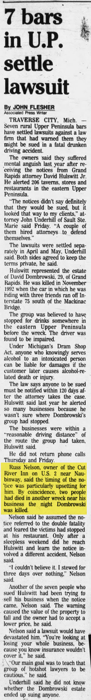 Cut River Inn (Fishers Bar and Restaurant, Callihans) - Jul 16 1994 Article (newer photo)